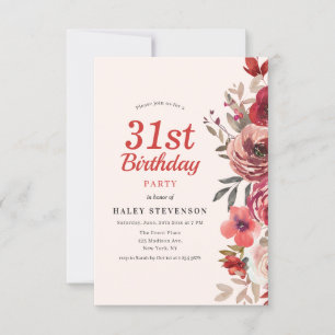 Rustit Elegant Boho Chic Blommigt 31a Födelsedag Inbjudningar
