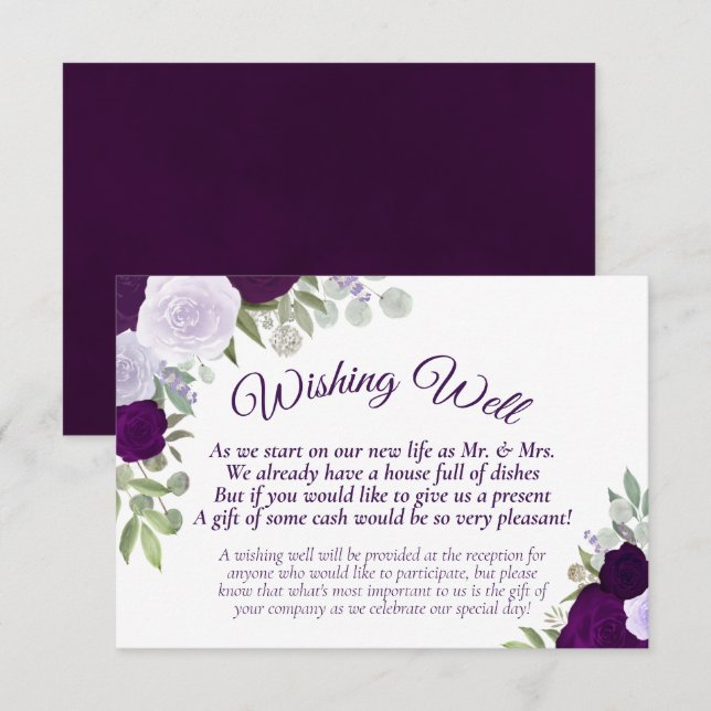 Rustit Lila Boho Blommigt Bröllop Wishing well Tilläggskort (Fram/baksida)