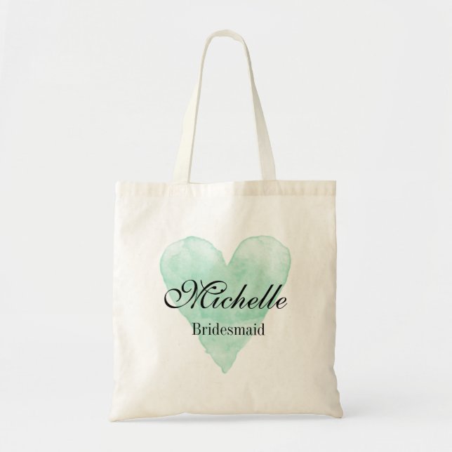 Rustit mint hjärbridesmaid tote bags för bröllop tygkasse (Framsidan)