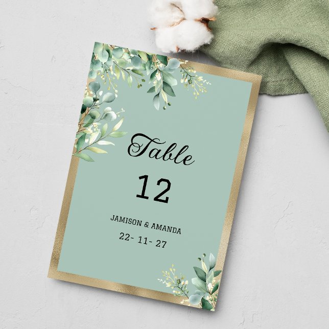 Rustit mynta guld eucalyptus löv Bordsnummer (Rustic mint gold eucalyptus leaves Table Numbers )