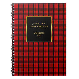 Rustit Red Black buffalo plaid monogram namn Anteckningsbok
