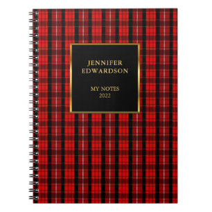Rustit Red Black buffalo plaid monogram namn Anteckningsbok