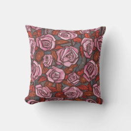 Rustit Ro Blommönster Rosa Orange Taupe Grått Kudde