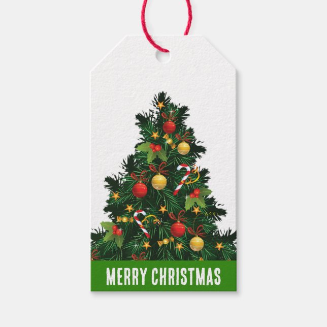 Rustit röd och grönt christmas gräs träd presentetikett (Framsidan)