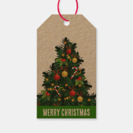 Rustit röd och grönt christmas gräs träd presentetikett