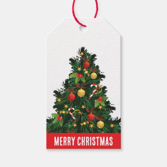 Rustit röd och grönt christmas gräs träd presentetikett (Framsidan)