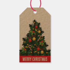 Rustit röd och grönt christmas gräs träd presentetikett