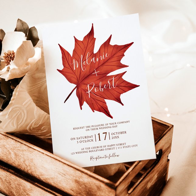Rustit rödbrun maple löv enkla bröllop inbjudningar (Rustic red brown maple leaf simple wedding initial invitation)