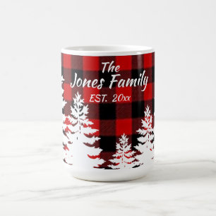 Rustit rödsvart plaid, minimalistisk gräs träd kaffemugg