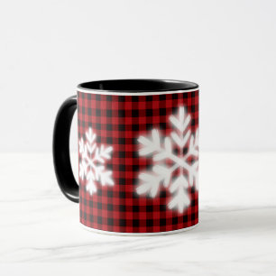 Rustit rödsvart, rustik, plaid från snö-flingor mugg