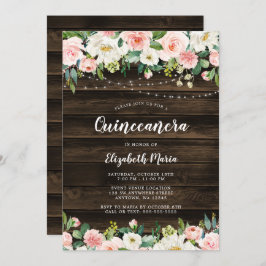 Rustit Rosa Blommigt String Ljus Quinceanera Inbjudningar