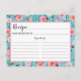 Rustit Rosa Blommönster Aqua Wood Recipe Card Vykort