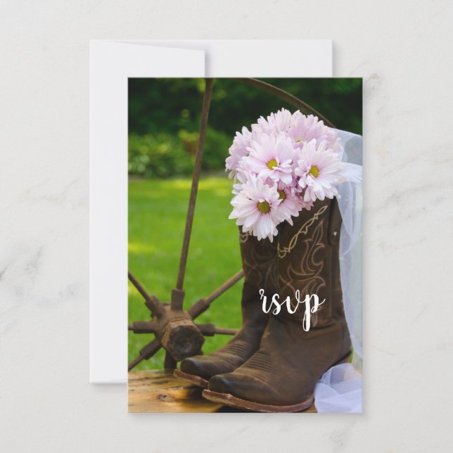 Rustit Rosa Daisy Cowboy Boots Bröllop OSA Card (Framsida)