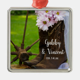 Rustit Rosa Daisy CowboyBoots Landsbyggsbröllop Julgransprydnad Metall