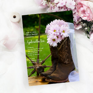 Rustit Rosa Daisy CowboyBoots Möhippa Inbjudningar