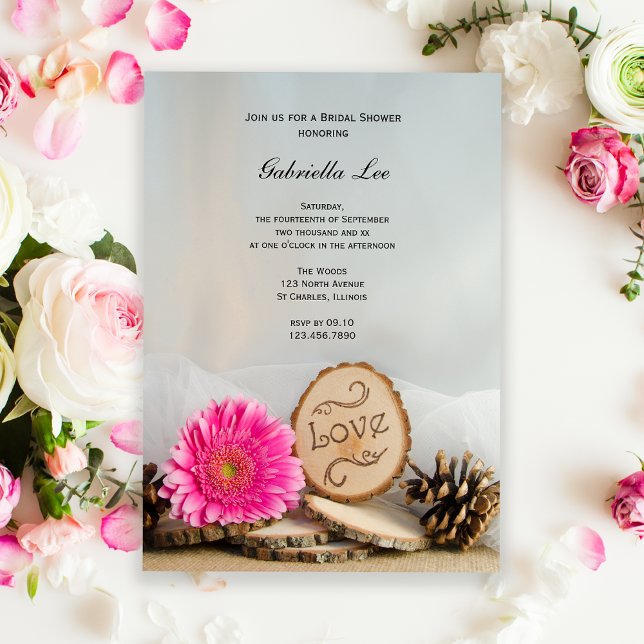 Rustit Rosa Daisy Woodland Möhippa Inbjudningar (Skapare uppladdad)