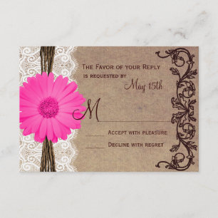 Rustit Rosa Gerber Daisy Snöre Bröllop OSA Cards Kort