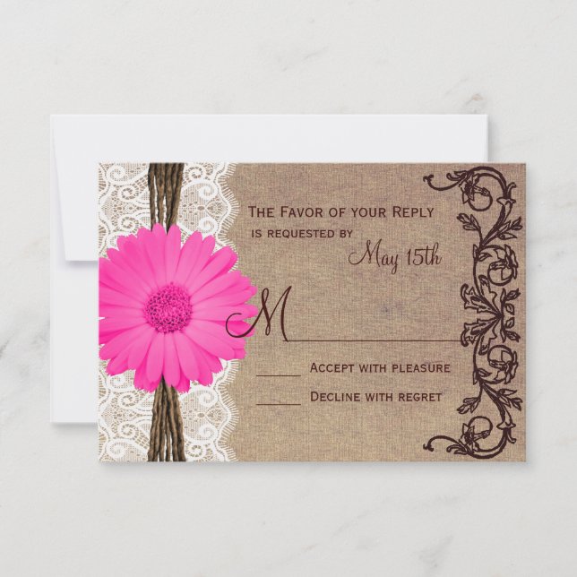 Rustit Rosa Gerber Daisy Snöre Bröllop OSA Cards Kort (Framsida)