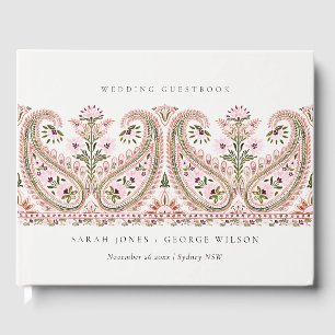 Rustit Rosa Grönt Blommigt Paisley Motif Bröllop Gästböcker
