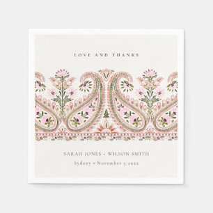 Rustit Rosa Grönt Blommigt Paisley Motif Bröllop Pappersservett