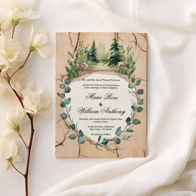 Rustit rosa mint eucalyptus-skogen blommigt Bröllo Inbjudningar (Rustic pink mint eucalyptus forest floral Wedding )
