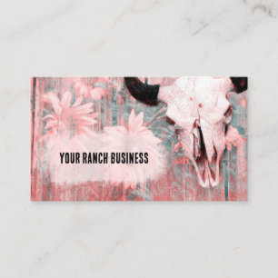 Rustit Rosa Western Bull Skull SunblommWood Visitkort