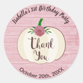 Rustit Rosa Wood White Pumpkin Blommigt Tack Runt Klistermärke