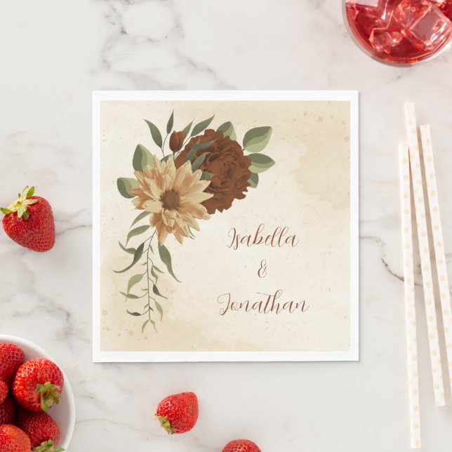 Rustit terracotta blommigt greenery napkins pappersservett (Insitu)