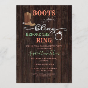 Rustit Western Boots & Bling Bachelorette Party Inbjudningar