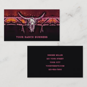 Rustit Western Bull Cow Skull Rosa Tribal Land Visitkort
