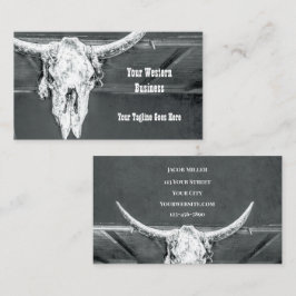 Rustit Western Charcol Grått White Bull Cow Skull Visitkort