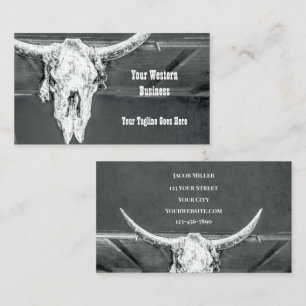 Rustit Western Charcol Grått White Bull Cow Skull Visitkort