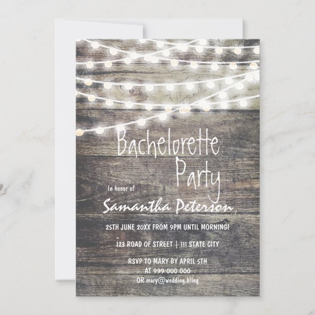Rustit wood och ljus bachelorette Party Inbjudningar (Framsida)