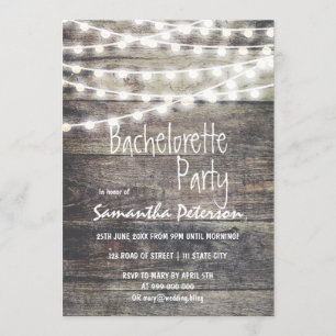 Rustit wood och ljus bachelorette Party Inbjudningar