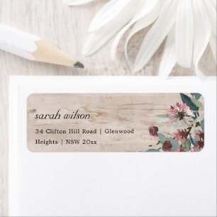 Rustit Wooden Vild Rosa Eucalyptus Blommigt Adress Returadress Etikett