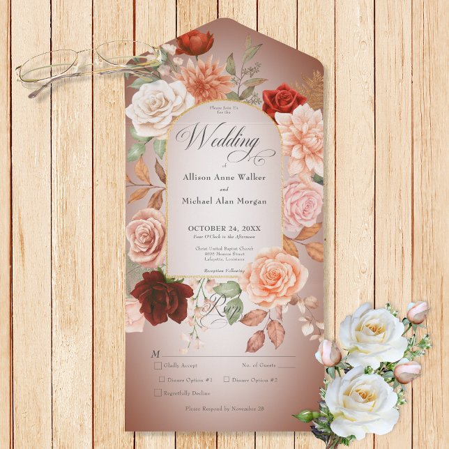 Rustningsmiddag för Rustic Boho och Peach Blommigt (Also available with a QR code or without dinner selection options.)