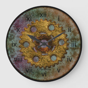 Rusty Blue och Brass Tones Steampunk Clock Stor Klocka