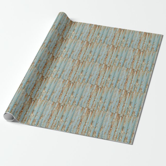 Rusty Blue Pavisserligen Metall Struktur Presentpapper (Utrullad)