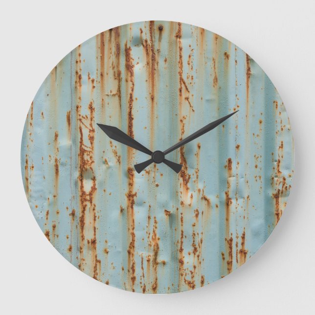 Rusty Blue Pavisserligen Metall Struktur Stor Klocka (Framsida)