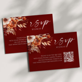 Rusty Burgundy Blommigt QR-kodkort för Bröllop OSA