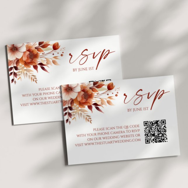 Rusty Burgundy Blommigt QR-kodkort för Bröllop OSA (Skapare uppladdad)