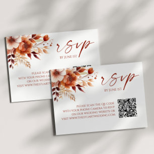 Rusty Burgundy Blommigt QR-kodkort för Bröllop OSA Kort