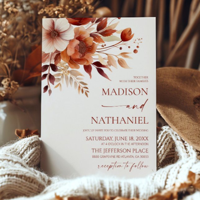 Rusty Burgundy Brown Blommigt Blomsterträdgård Brö Inbjudningar (Skapare uppladdad)