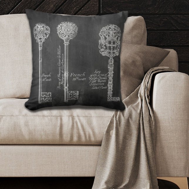 Rusty Chalkboard Victorian steampunk skeleton nyck Kudde (Rusty Chalkboard Victorian steampunk skeleton keys Throw Pillow)
