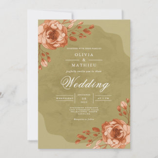 Rusty Coral Blommar Flourish Bröllop Inbjudningar