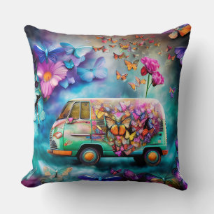 Rusty gamle Combi Van med Flowers Butterflies Kudde
