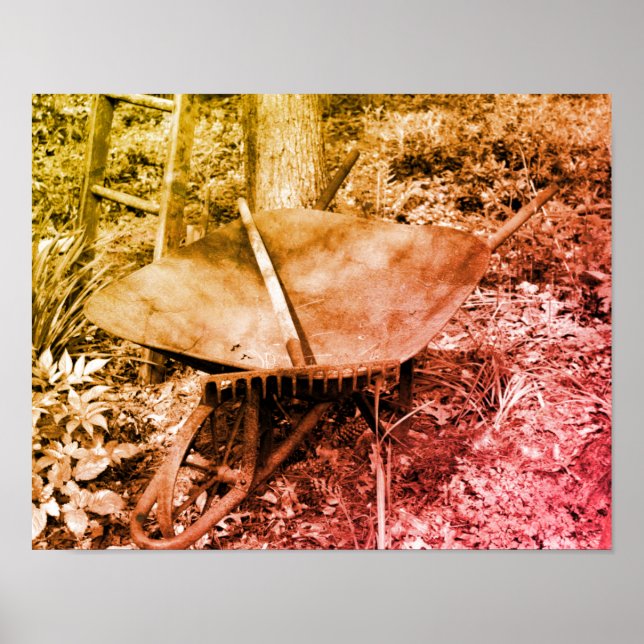 Rusty Garden Verktyg Distress Black and White Poster (Framsidan)