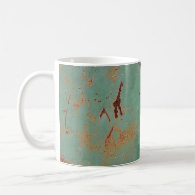 Rusty grönt västerut texturerad stadspanel i metal kaffemugg (Vänster)