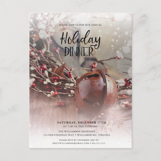 Rusty Holly Berries Helgdag Inbjudan till middag (Framsida)