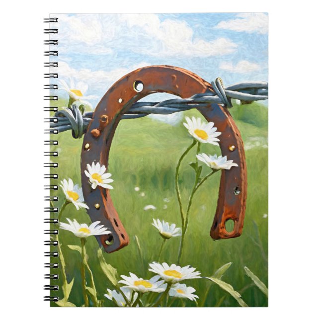 Rusty Horseshoe och White Daisies Anteckningsbok (Framsidan)
